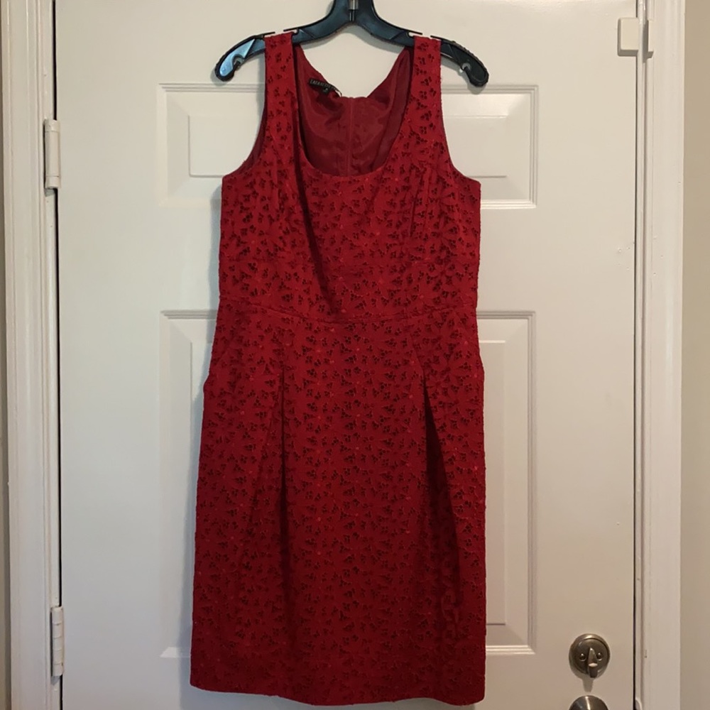 Lafayette 148 New York “Galinda” Red Floral Eyelet Lace Dress